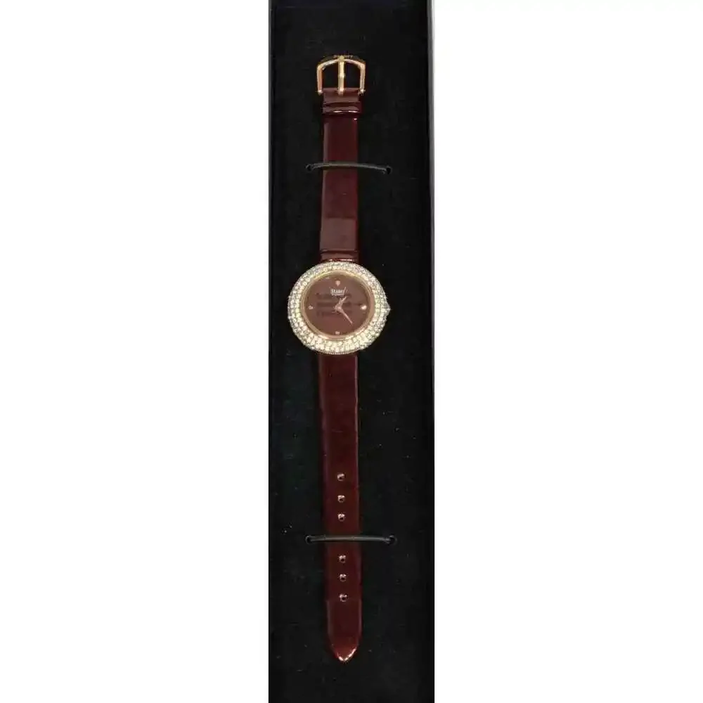Stauer Women's Diamond Watch Brown Face Smooth Leather Wrist Band SR130BR NEW